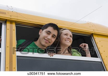 Stock Image - High School Students on a Bus. Fotosearch