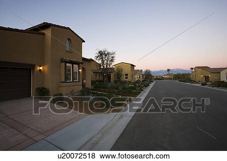 Houses in New Development at Dusk View Large Photo Image Stock Photo - Houses in New Development at Dusk. Fotosearch