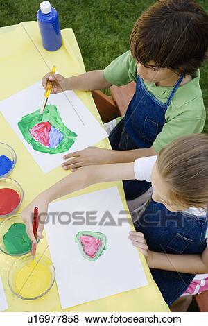 Kids Painting Outside View Large Photo Image Stock Photo - Kids Painting Outside. Fotosearch