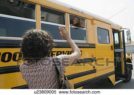 Mother Waving to Teenage Daughter on School Bus View Large Photo Image Stock Photography - Mother Waving to Teenage Daughter on School Bus. Fotosearch