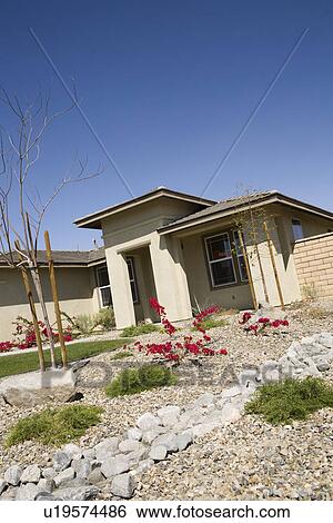 New House With Landscaped Yard View Large Photo Image Stock Photograph - New House With Landscaped Yard. Fotosearch
