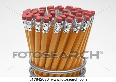 Stock Image - New pencils in container. Fotosearch