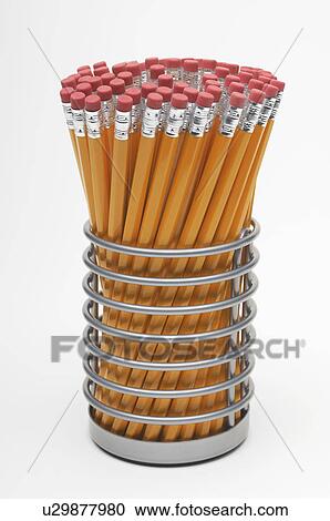 Stock Image - New pencils in container. Fotosearch