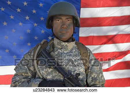 Stock Image - Portrait of US army soldier. Fotosearch