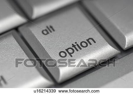 Stock Photo - Silver computer keyboard, close-up of Option key. Fotosearch
