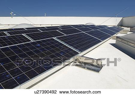 Stock Image - Solar Panels at Solar Power Plant. Fotosearch