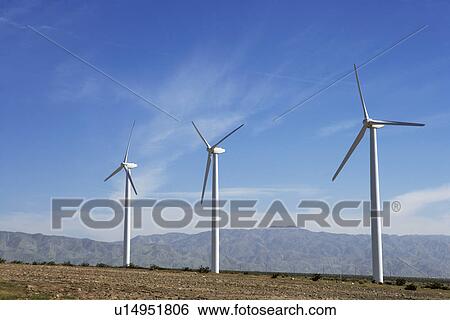Three wind turbines in desert View Large Photo Image Stock Photograph - Three wind turbines in desert. Fotosearch