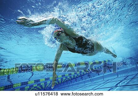 Stock Photo - Underwater view of swimmer in pool. Fotosearch