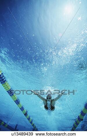 Stock Photo - Underwater view of swimmer in pool. Fotosearch