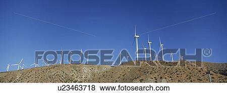 Stock Photo - Wind turbines in desert. Fotosearch