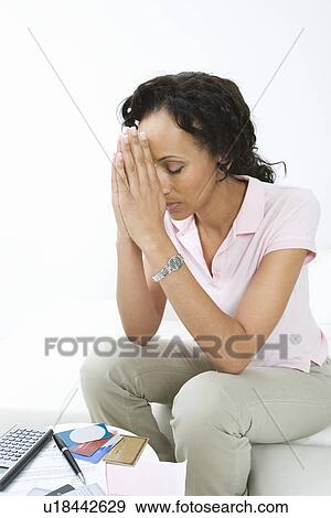 Woman Worried About Bills View Large Photo Image Stock Photo - Woman Worried About Bills. Fotosearch