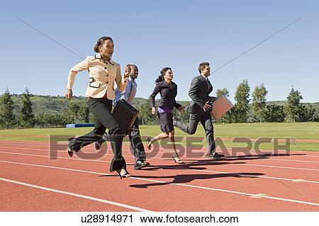 Stock Image - Business People Racing on Track. Fotosearch