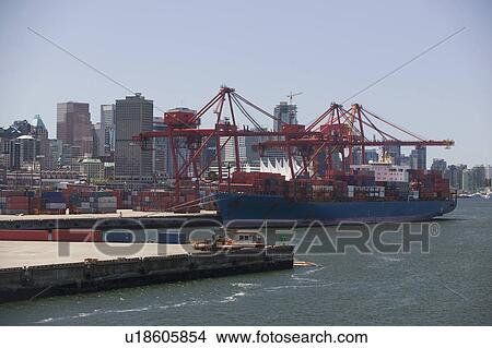 Cargo ship in Vancouver Harbour, British Columbia View Large Photo Image Picture - Cargo ship in Vancouver Harbour, British Columbia. Fotosearch