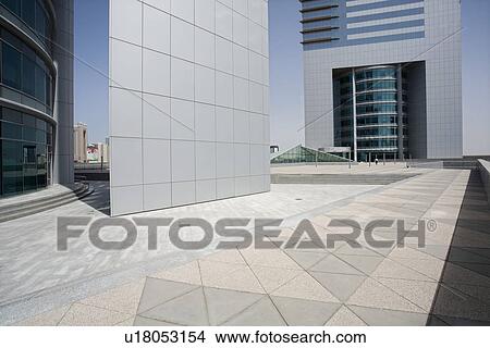 Picture - Dubai, UAE, Architectural detail of Emirates Towers plaza on Sheikh Zayed Road. Fotosearch