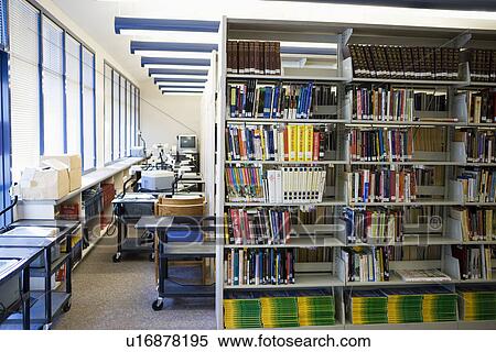 Stock Photography - High School Library Stacks. Fotosearch