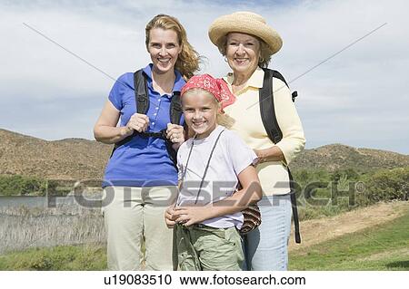 Stock Image - Mother, daughter and grand-daughter on activity holiday, portrait. Fotosearch