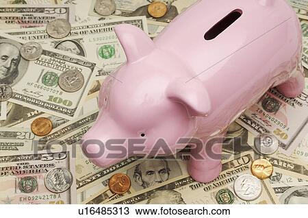 Stock Image - Piggy Bank on Money. Fotosearch
