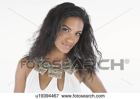 Portrait of woman in white dress View Large Photo Image Stock Photo - Portrait of woman in white dress. Fotosearch