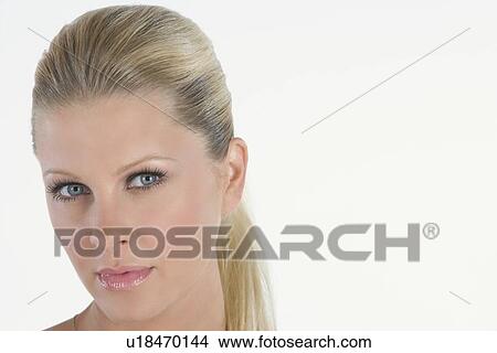 Portrait of woman with blonde ponytail View Large Photo Image Picture - Portrait of woman with blonde ponytail. Fotosearch