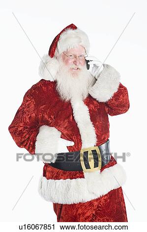 Stock Image - Santa Claus on mobile phone. Fotosearch