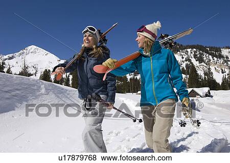 Skiers Carrying Skis on Mountain View Large Photo Image Stock Photo - Skiers Carrying Skis on Mountain. Fotosearch