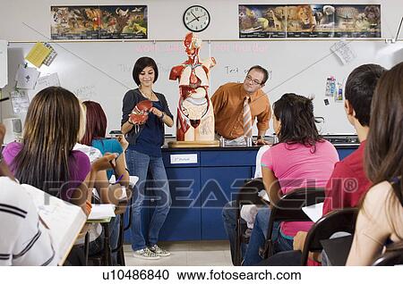 Stock Image - Student Giving Presentation in Science Class. Fotosearch