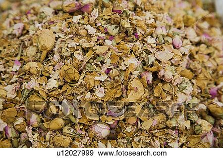 Stock Photo - UAE, Dubai, dried small roses are for sale at the spice souq in Deira. Fotosearch