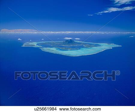 Picture - Aerial View of Bora Bora Island, Tahiti. Fotosearch