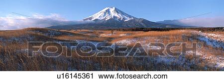 Stock Image - Mount Fuji and Field, Fujiyoshida, Yamanashi, Japan. Fotosearch