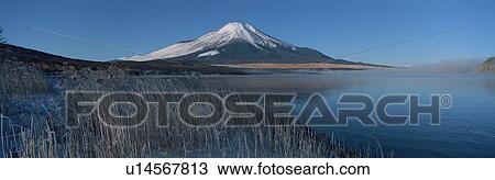 Stock Image - Mount Fuji and Lake, Yamanakako, Minamitsuru, Yamanashi, Japan. Fotosearch