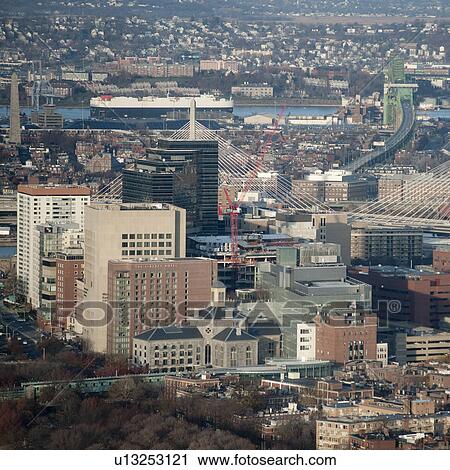 Stock Image - Aerial view of the city of Boston, Massachusetts, USA. Fotosearch
