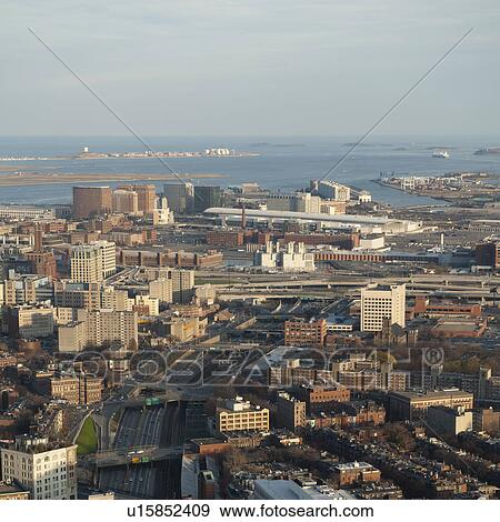 Aerial view of the city of Boston, Massachusetts, USA View Large Photo Image Stock Photo - Aerial view of the city of Boston, Massachusetts, USA. Fotosearch