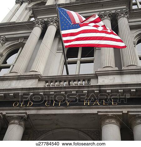 American flag on the Old City Hall building in Boston, Massachusetts, USA View Large Photo Image Stock Image - American flag on the Old City Hall building in Boston, Massachusetts, USA. Fotosearch