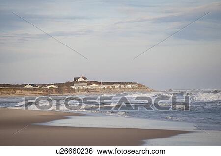 Stock Photograph - Beachside residence and coastline in the Hamptons. Fotosearch