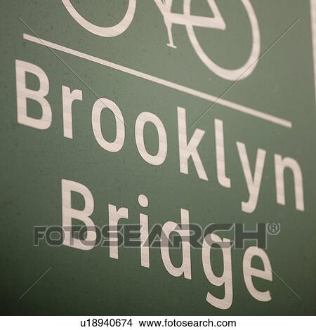 Bicycle lane direction sign to the Brooklyn Bridge in Manhattan, New York City, U. S. A. View Large Photo Image Picture - Bicycle lane direction sign to the Brooklyn Bridge in Manhattan, New York City, U. S. A.. Fotosearch