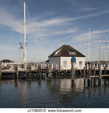 Stock Image - Dock at Sag Harbour Bay in the Hamptons. Fotosearch