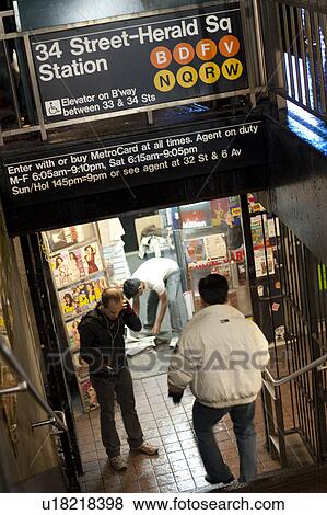 Stock Photo - Entrance to 34 Street Harold Square Subway station in Manhattan, New York City, U. S. A.. Fotosearch