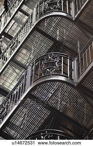 Stock Image - Exterior fire escape on a building in Boston, Massachusetts, USA. Fotosearch