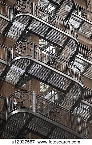Stock Photo - Exterior fire escape on a building in Boston, Massachusetts, USA. Fotosearch