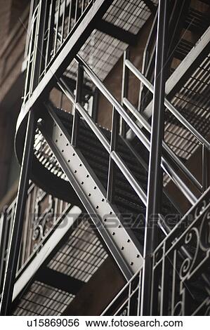 Stock Photograph - Exterior fire escape on a building in Boston, Massachusetts, USA. Fotosearch