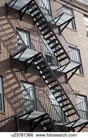 Stock Photograph - Exterior fire escape on a building in Boston, Massachusetts, USA. Fotosearch
