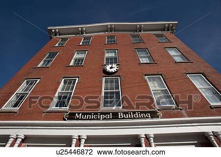 Stock Image - Exterior of Municipal building in Sag Harbour. Fotosearch