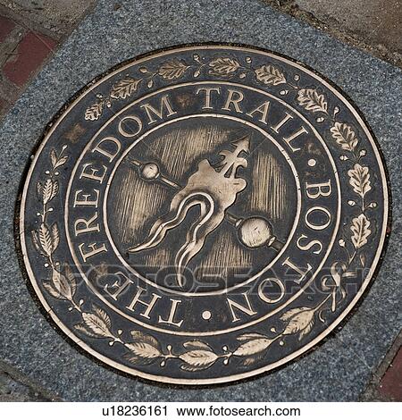 Stock Image - Freedom Trail plaque in Boston, Massachusetts, USA. Fotosearch