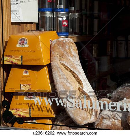 Stock Image - Fresh bread in a window in Boston, Massachusetts, USA. Fotosearch