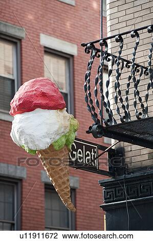 Stock Image - Gelati sign in Boston, Massachusetts, USA. Fotosearch