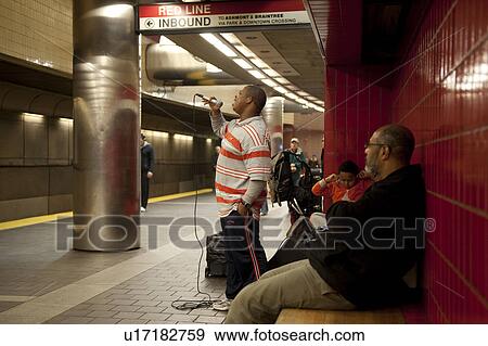 Stock Photo - Musicians in the subway at Harvard in Boston, Massachusetts, USA. Fotosearch