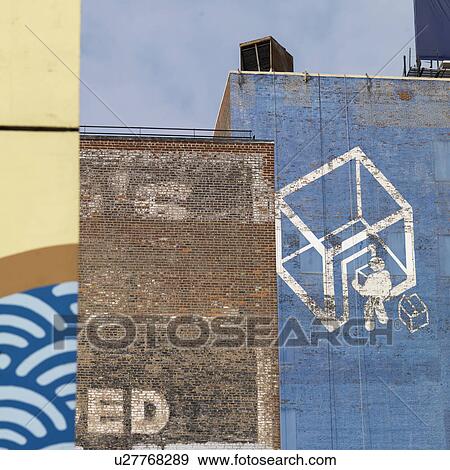 Painted mural on a wall in Manhattan, New York City, U. S. A. View Large Photo Image Stock Photo - Painted mural on a wall in Manhattan, New York City, U. S. A.. Fotosearch