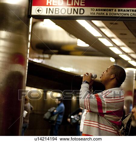 Performer in the subway in Boston, Massachusetts, USA View Large Photo Image Picture - Performer in the subway in Boston, Massachusetts, USA. Fotosearch