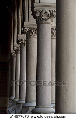 Stock Image - Pillars on a building at Harvard in Boston, Massachusetts, USA. Fotosearch