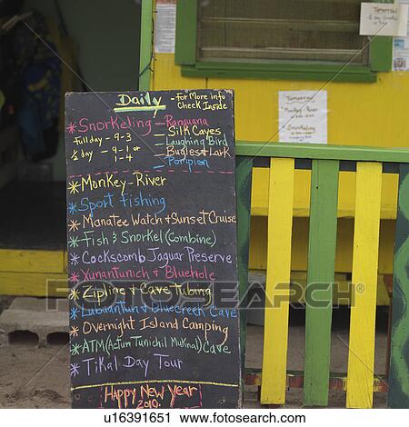 Stock Image - Placencia, Information Board. Fotosearch